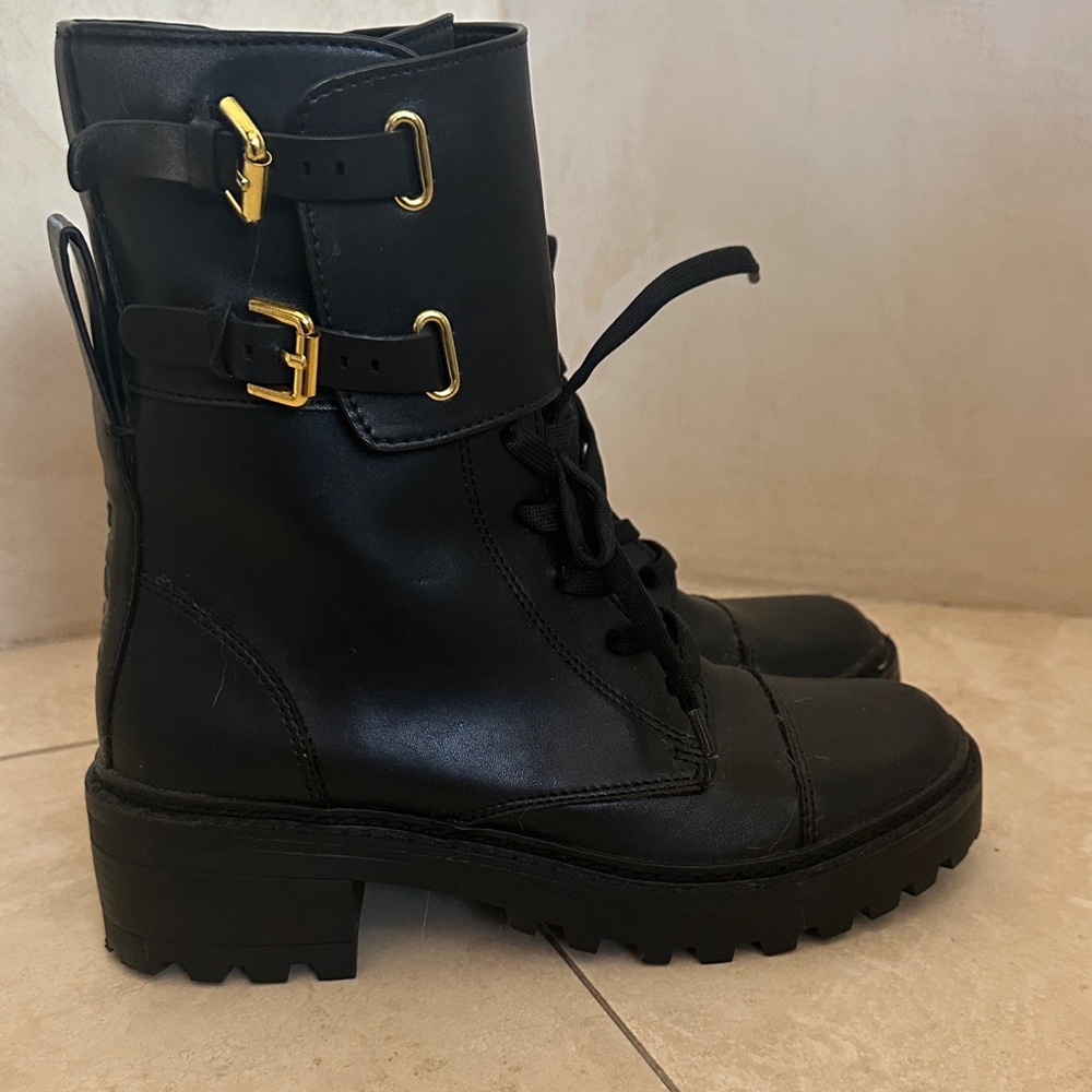 DKNY lug sole “BART” Black Leather moto Boots